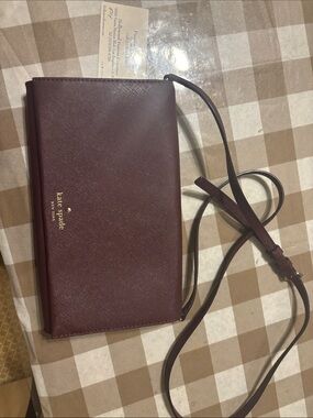 kate spade Burgundy Saffiano Leather Crossbody Wallet